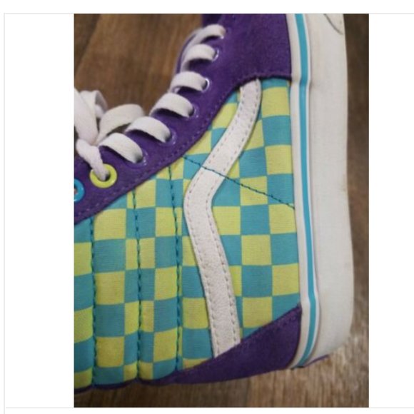 Vans Sk8 Hi Checkerboard Skate Shoe-Violet/Cyan - Picture 9 of 12